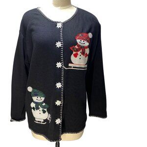 Susan Lawrence M Vintage Snowman Cardigan Sweater Christmas